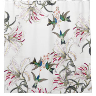 Kolibri-Vogel-asiatische Lilien-Blumen Duschvorhang