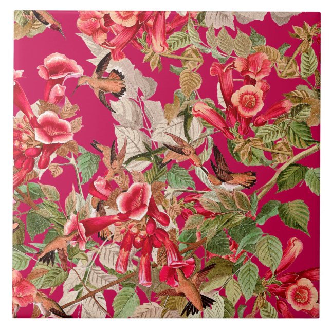 Kolibri-Vögel Audubon Tier-Tier-Blumen Fliese (Vorderseite)