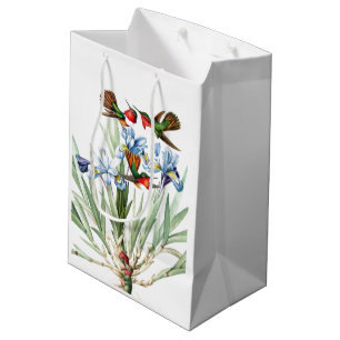 Kolibri-Vogel-blaue Iris-Blumen-Geschenk-Tasche Mittlere Geschenktüte