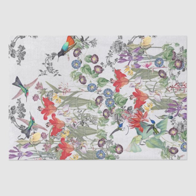 Kolibri-Vogel-Blumen-Garten-Seidenpapier Seidenpapier (Vorderseite)