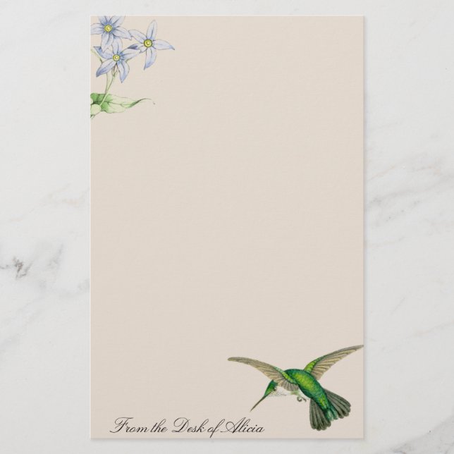 Kolibri-Vogel-Blumen-Tier-Tiere mit Blumen Briefpapier (Vorderseite)