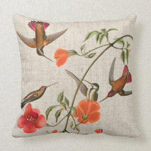 Kolibri-Vogel-Blumen-Tiere Audubon Kissen