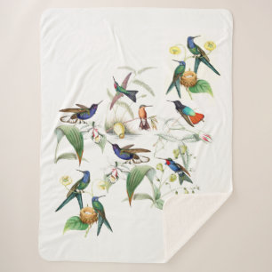 Kolibri-Vogel-Blumen-Tiere Sherpa Decke Sherpadecke