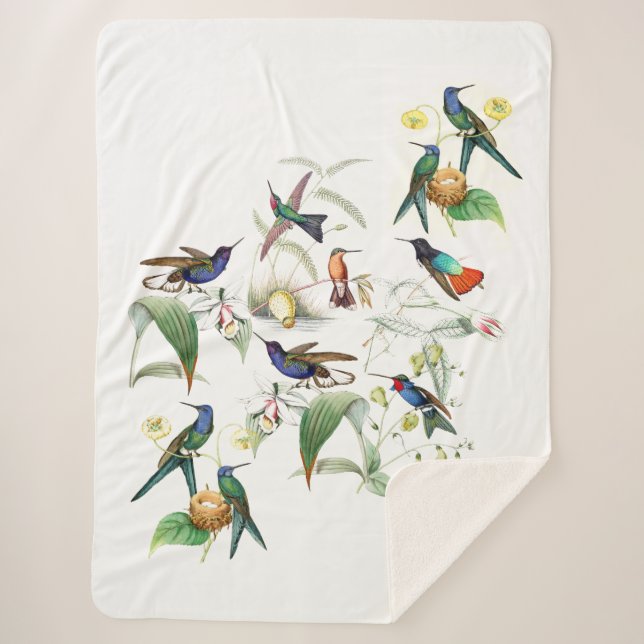 Kolibri-Vogel-Blumen-Tiere Sherpa Decke Sherpadecke (Vorderseite)