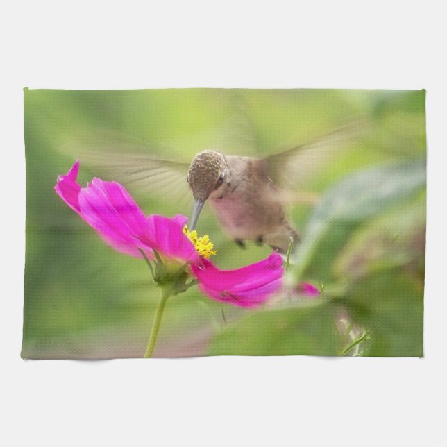 Kolibri-Vogel-Blumentiertier-Blume Handtuch (Horizontal)