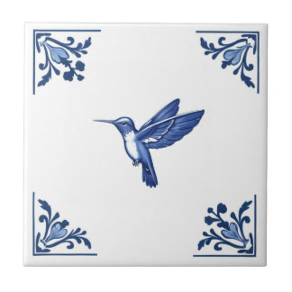 Kolibri-Vogel Delft Blau und Weiße Ecken Fliese