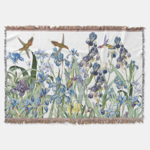Kolibri-Vogel-Iris-Blumen-BlumengartenThrow Decke