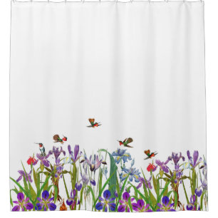 Kolibri-Vogel-Iris-Blumen-Duschvorhang Duschvorhang