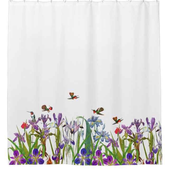 Kolibri-Vogel-Iris-Blumen-Duschvorhang Duschvorhang (Vorderseite)