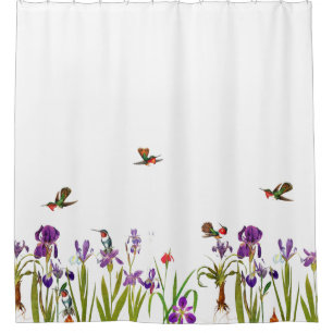 Kolibri-Vogel-Iris-Blumen-Duschvorhang Duschvorhang
