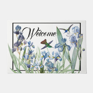 Kolibri-Vogel-Iris-Blumen-Willkommens-Fußmatte Fußmatte