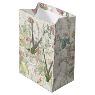 Kolibri-Vogel-Klee-Wildblume-Collage Mittlere Geschenktüte