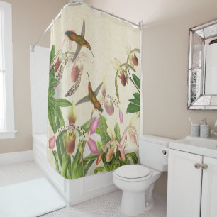 Kolibri-Vögel Ladys Pantoffel-Orchideen-Blumen Duschvorhang