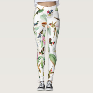 Kolibri-Vögel mit Blumen ganz über Druck-Leggings Leggings