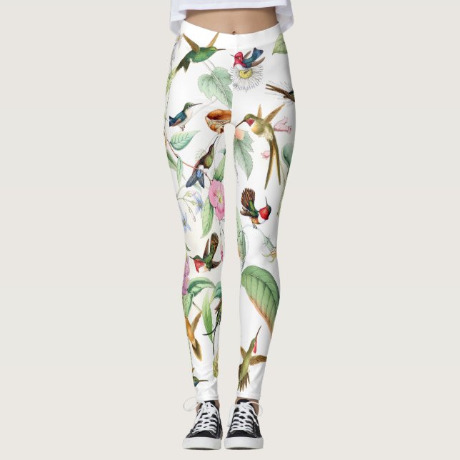 Kolibri-Vögel mit Blumen ganz über Druck-Leggings Leggings (Vorderseite)