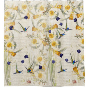 Kolibri-Vogel-Narzissen-Blumen-Duschvorhang Duschvorhang