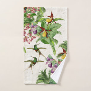 Kolibri-Vogel-Orchideen-Blumen-Bad-Tuch-Set Badhandtuch Set