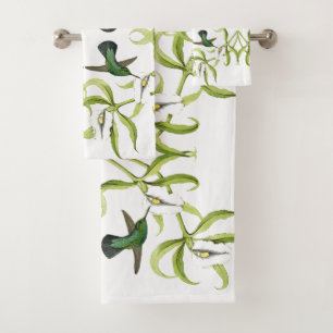 Kolibri-Vogel-Orchideen-Blumen-Bad-Tuch-Set Badhandtuch Set