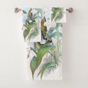 Kolibri-Vogel-Orchideen-Blumen-Bad-Tuch-Set Badhandtuch Set