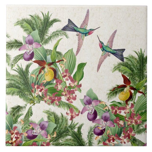 Kolibri-Vogel-Orchideen-Blumen-Keramik-Fliese Fliese (Vorderseite)