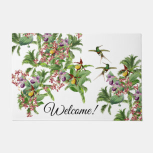 Kolibri-Vogel-Orchideen-Blumen-willkommene Fußmatte