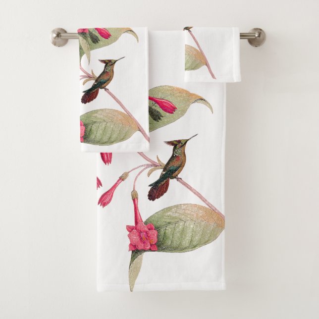 Kolibri-Vogel-rosa Blumen-Bad-Tuch-Set Badhandtuch Set (Insitu)