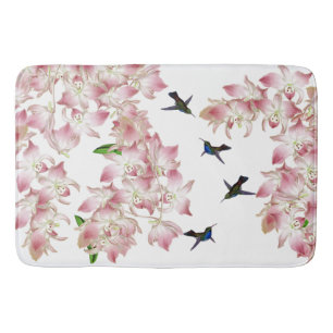 Kolibri-Vogel-rosa Orchideen-Blumen-Badematte Badematte
