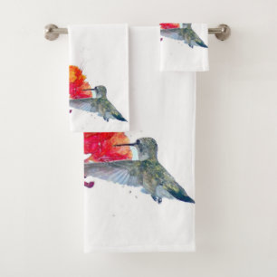 Kolibri-Vogel-rotes Blumen-Bad-Tuch-Set Badhandtuch Set