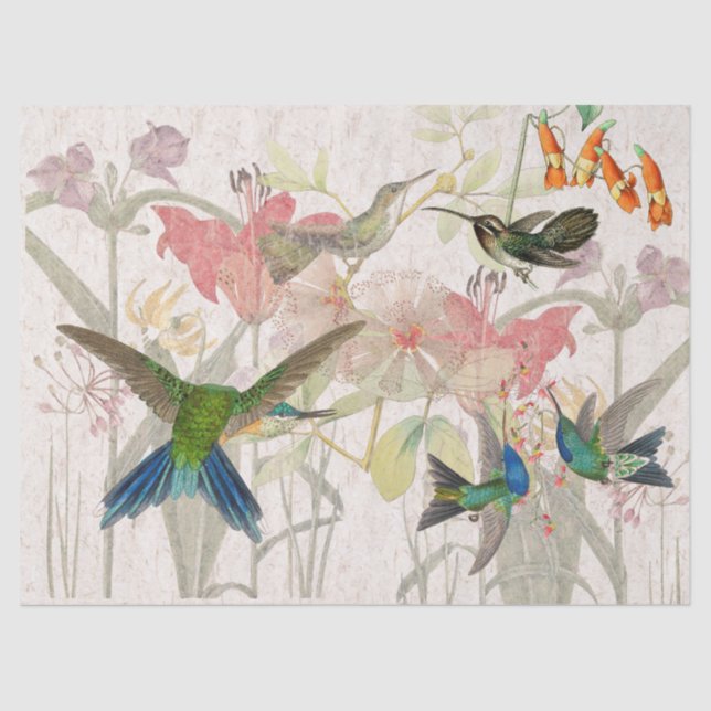 Kolibri-Vogel-rotes Lilien-Blumen-Seidenpapier Seidenpapier (Vorderseite)
