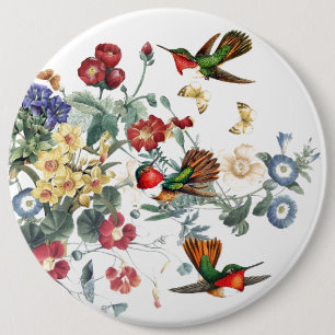 Kolibri Vogel Schmetterling Garten Blumen Knopf Button