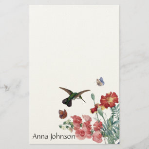 Kolibri-Vogel-Schmetterlings-Blumen-Briefpapier Briefpapier