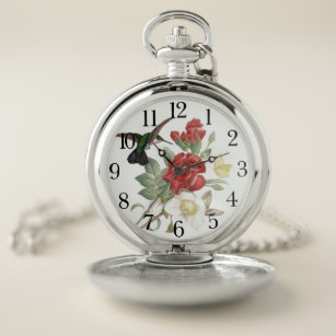 Kolibri-Vogel-Schmetterlings-Rosen-Blumen-Uhr Taschenuhr