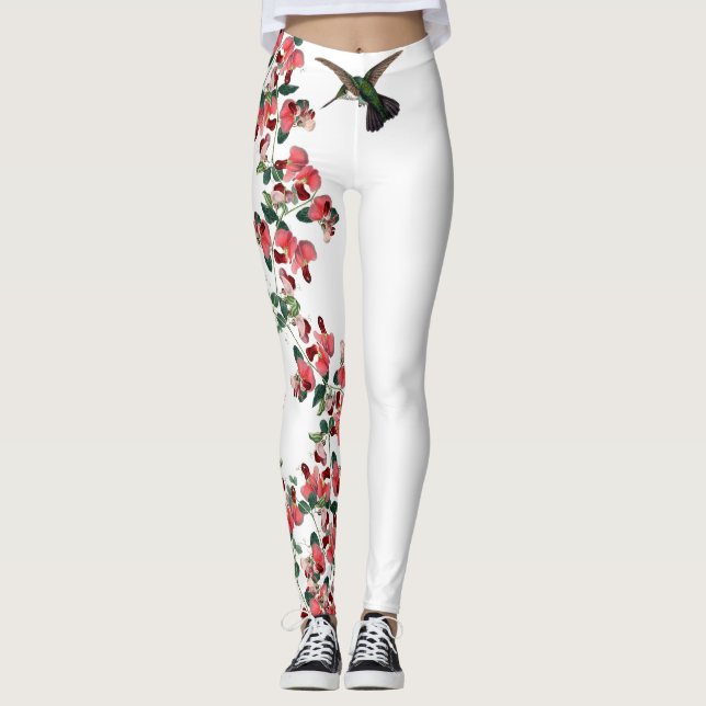 Kolibri-Vogel-süße Erbsen-Blumen-Leggings Leggings (Vorderseite)