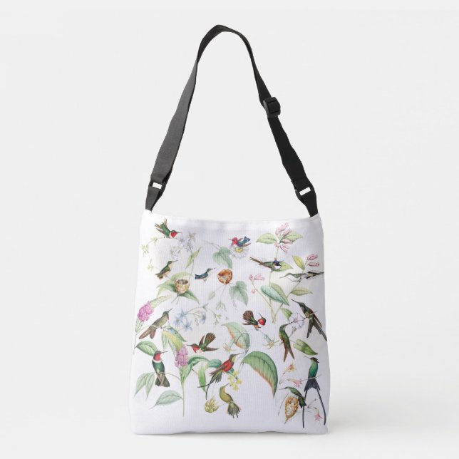 Kolibri-Vogel-Tier-Blumen-Nest-Taschen-Tasche Tragetaschen Mit Langen Trägern (Rückseite)