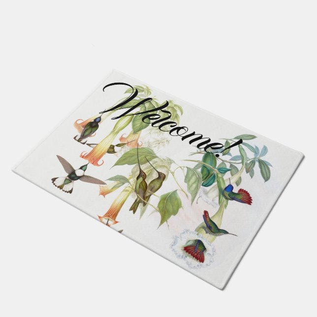 Kolibri-Vogel-Tier-Blumen-willkommene Fußmatte (Schrägansicht)