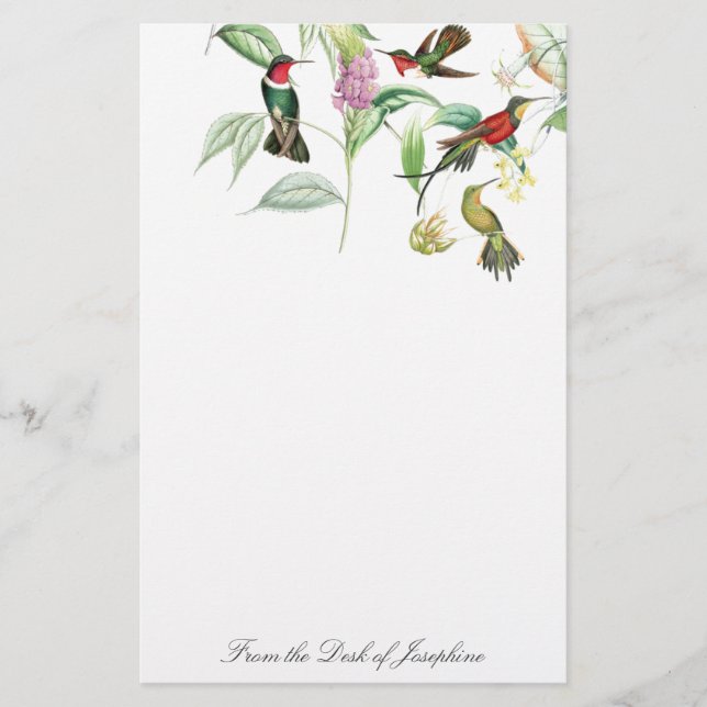 Kolibri-Vogel-Tier-Blumenbriefpapier Briefpapier (Vorderseite)