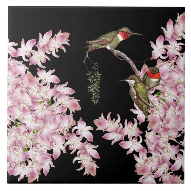 Kolibri-Vogel-Tier-Orchideen-Blumen-Fliese Fliese (Vorderseite)