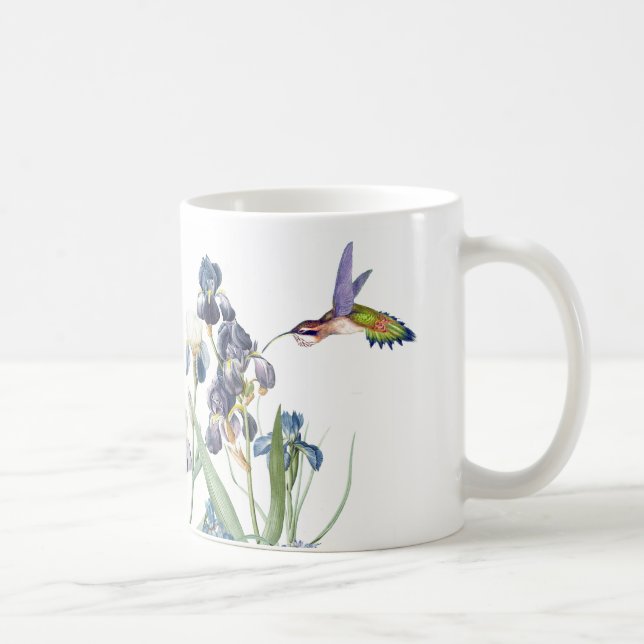 Kolibri-Vogel-Tier-Tier-Iris mit Blumen Kaffeetasse (Rechts)