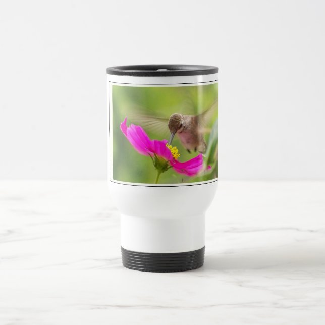 Kolibri-Vogel-Tier-Tier mit Blumen Reisebecher (Mittel)