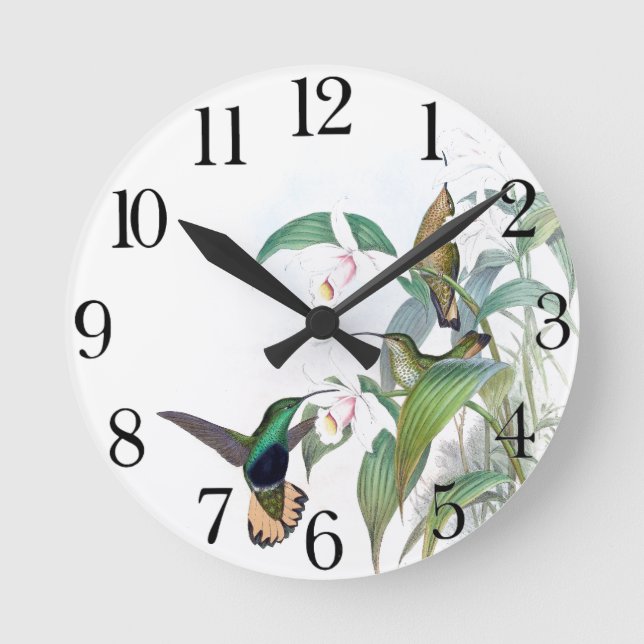 Kolibri-Vogel-Tier-TierBlumen-Wand-Uhr Runde Wanduhr (Vorderseite)