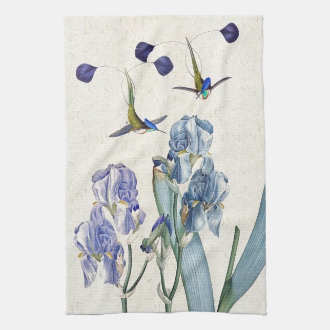 Kolibri-Vogel-Tieriris-Blumen-Küchen-Tuch Geschirrtuch (Vertikal)