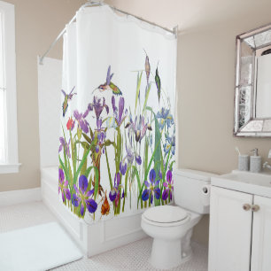 Kolibri-Vogel-u. Iris-Blumen-Blumenvorhang Duschvorhang