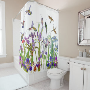 Kolibri-Vogel-u. Iris-Blumen-Blumenvorhang Duschvorhang