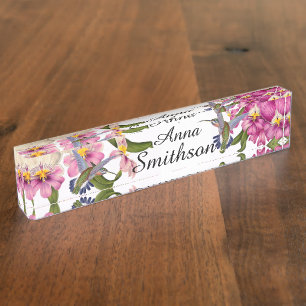 Kolibri-Vögelpansy-Orchideen-Blumen mit Blumen Namensplakette