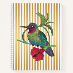 Kolibri-Vogels Spiralnotizbuch mit goldenen Streif Notizbuch
