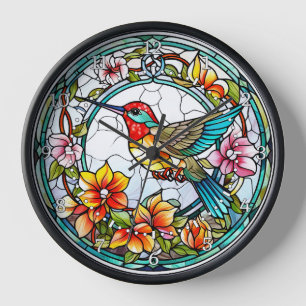Kolibri-Wandbild im Bleiglasstil  Uhr