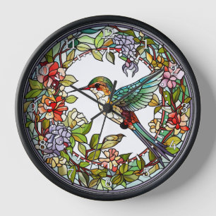 Kolibri-Wandbild im Bleiglasstil Uhr