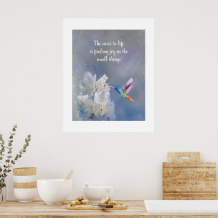 Kolibri Weiße Blumen Aquarell Druck Zitat Poster