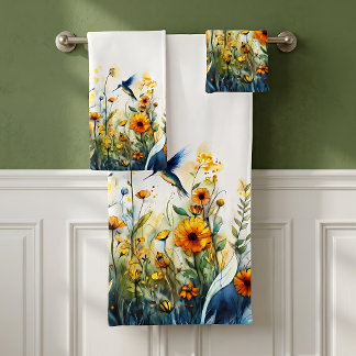 Kolibri-Wildblumen-Badehandtuch-Set Badhandtuch Set