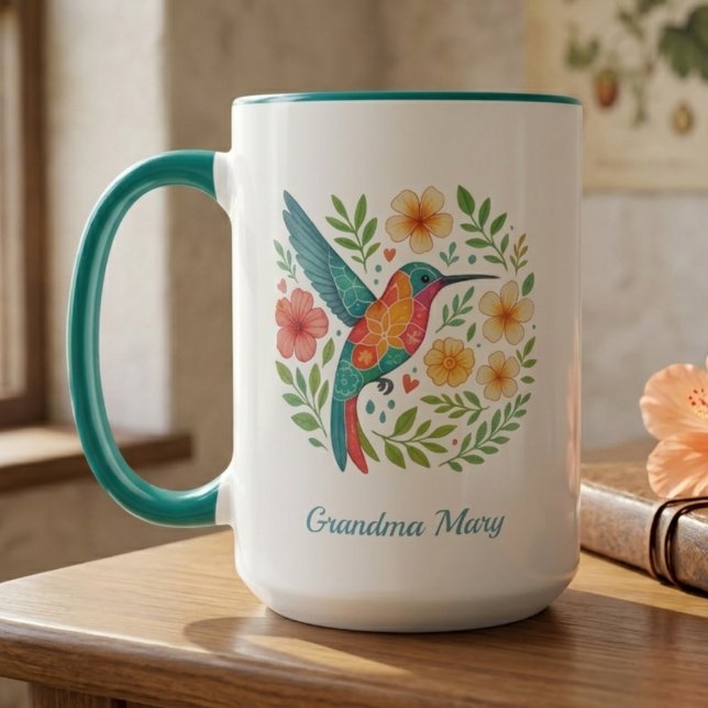 Kolibrigarten Botanische Kunst Tasse (Hummingbird floral botanical grandmother mug)